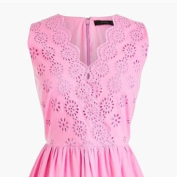 J Crew Pink Border Eyelet Dress Size 8 - Picture 3 of 12